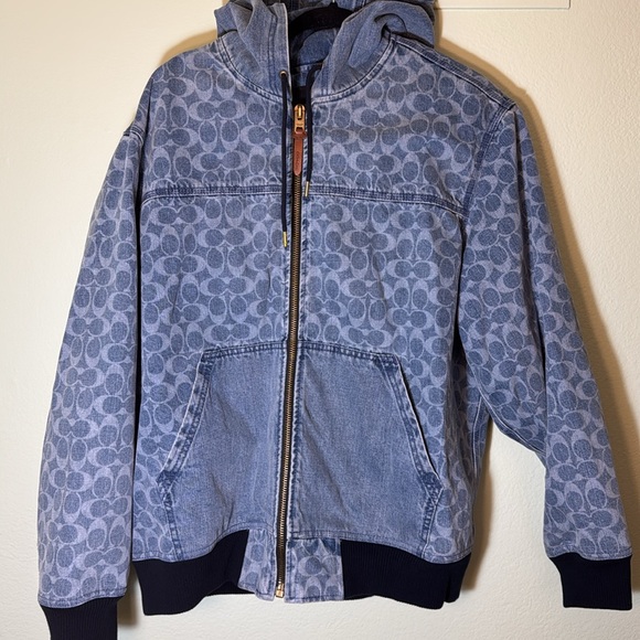Coach Signature Denim Hooded Zip Up Jacket - Picture 5 of 10